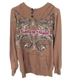 Southern Thread Sweater Womens Plus‎ Size 2X XXL Brown Distressed Hoodie